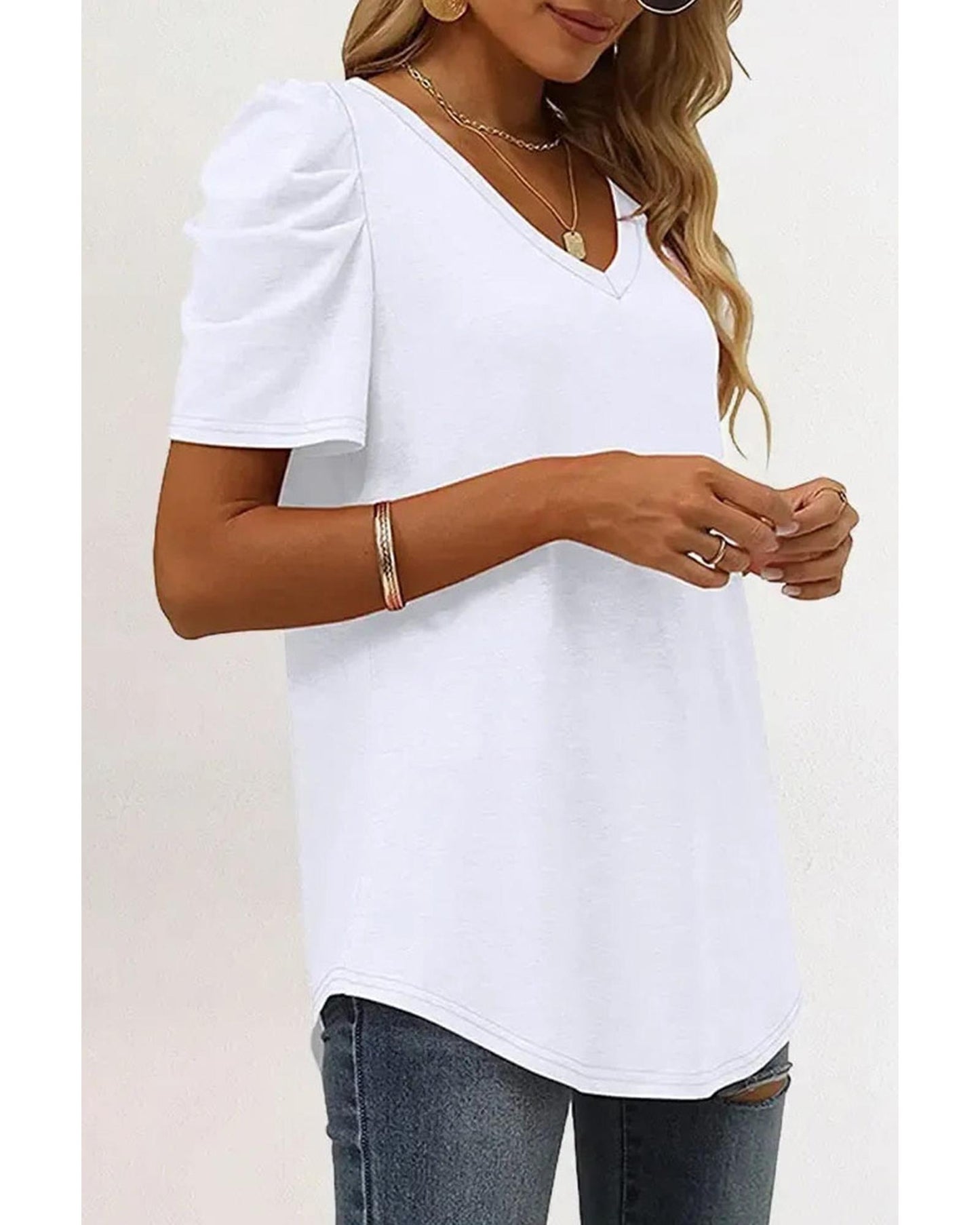 Azura Exchange V-Neck Puff Sleeve T-Shirt - XL