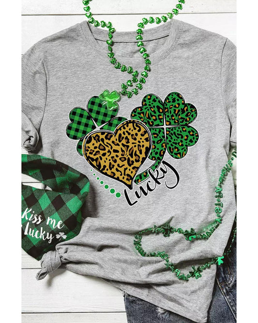 Azura Exchange Leopard Plaid Heart Clover Graphic Print T-Shirt - 2XL