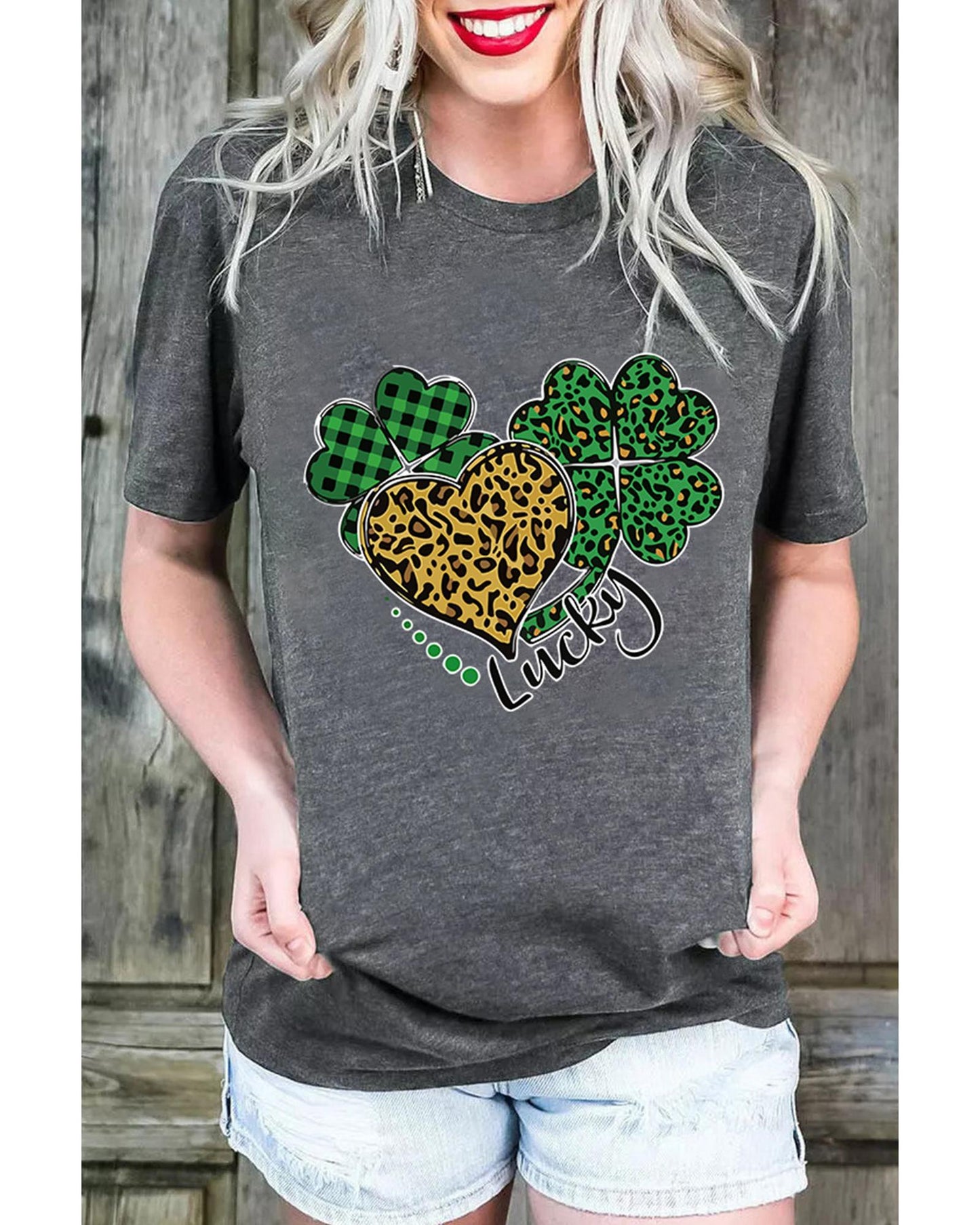 Azura Exchange Leopard Plaid Heart Clover Graphic Print T-Shirt - 2XL