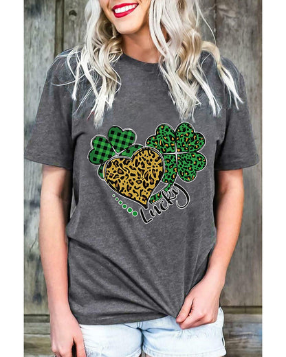 Azura Exchange Leopard Plaid Heart Clover Graphic Print T-Shirt - 2XL