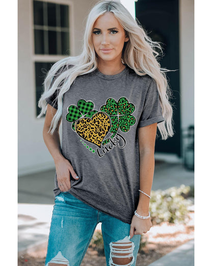 Azura Exchange Leopard Plaid Heart Clover Graphic Print T-Shirt - 2XL