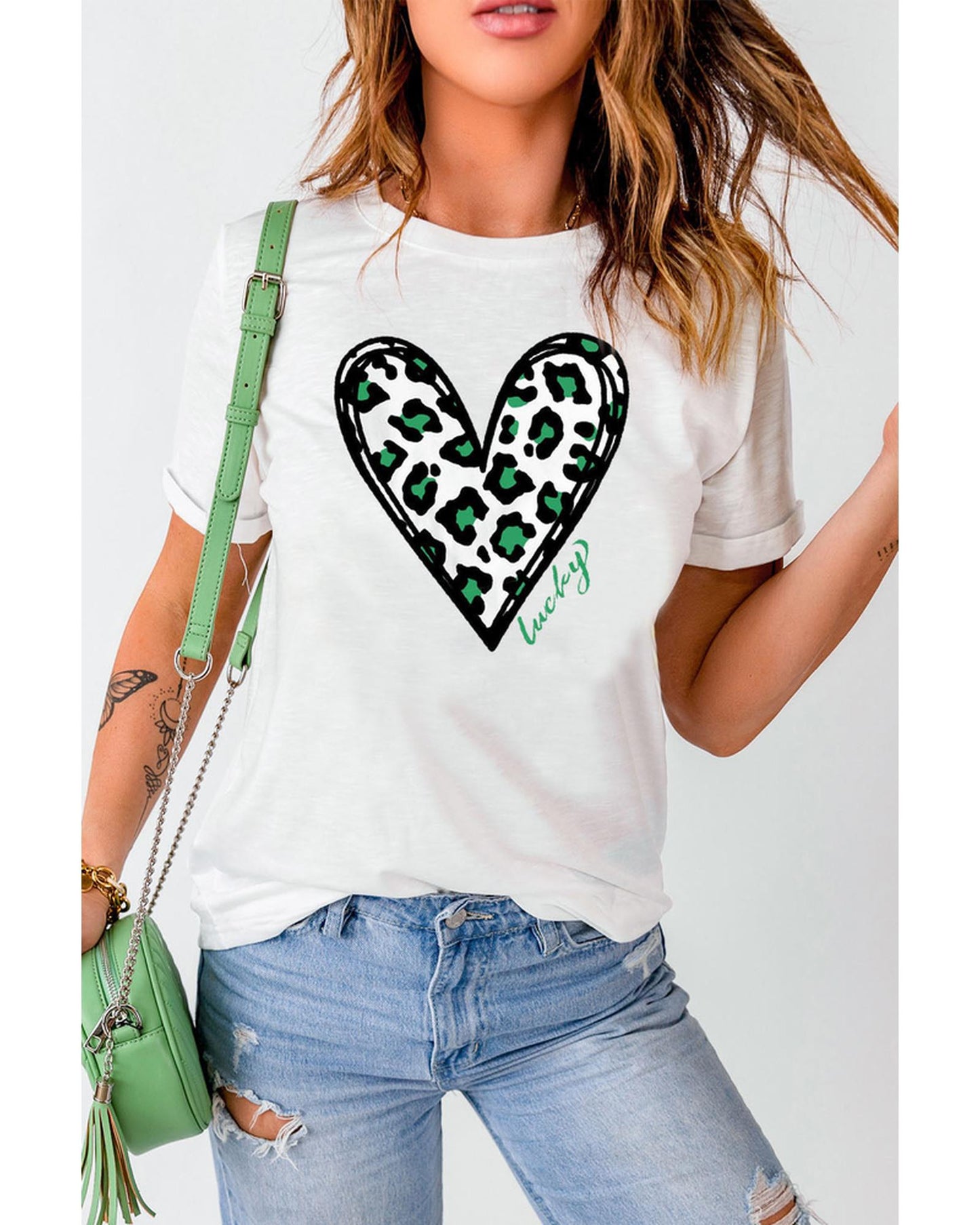 Azura Exchange Leopard Heart Print St Patricks Day T Shirt - L