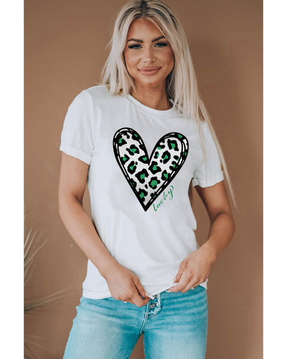 Azura Exchange Leopard Heart Print St Patricks Day T Shirt - L