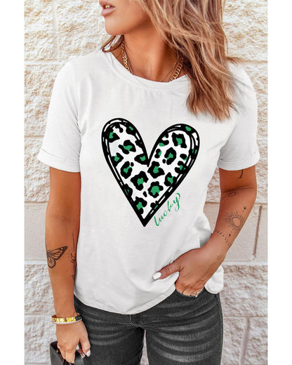 Azura Exchange Leopard Heart Print St Patricks Day T Shirt - S