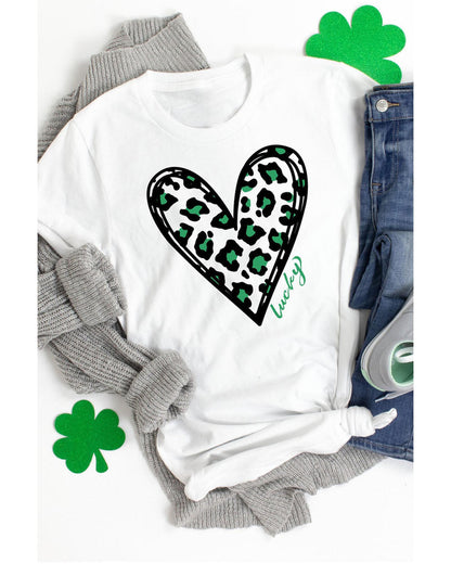 Azura Exchange Leopard Heart Print St Patricks Day T Shirt - XL