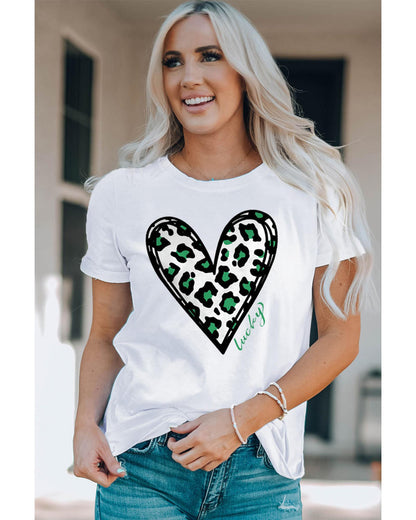 Azura Exchange Leopard Heart Print St Patricks Day T Shirt - XL