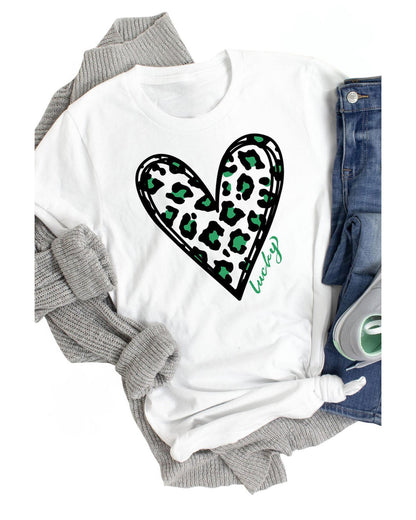 Azura Exchange Leopard Heart Print St Patricks Day T Shirt - XL