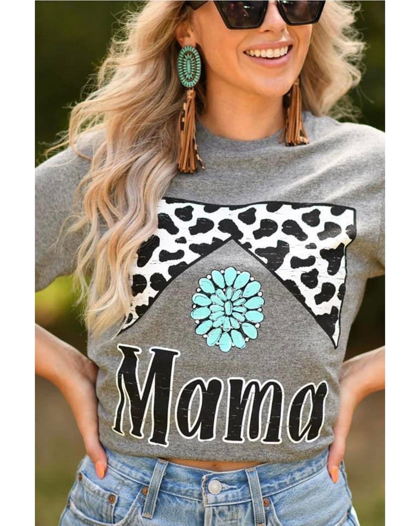 Azura Exchange Leopard Turquoise Bead Mama Graphic T-shirt - 2XL