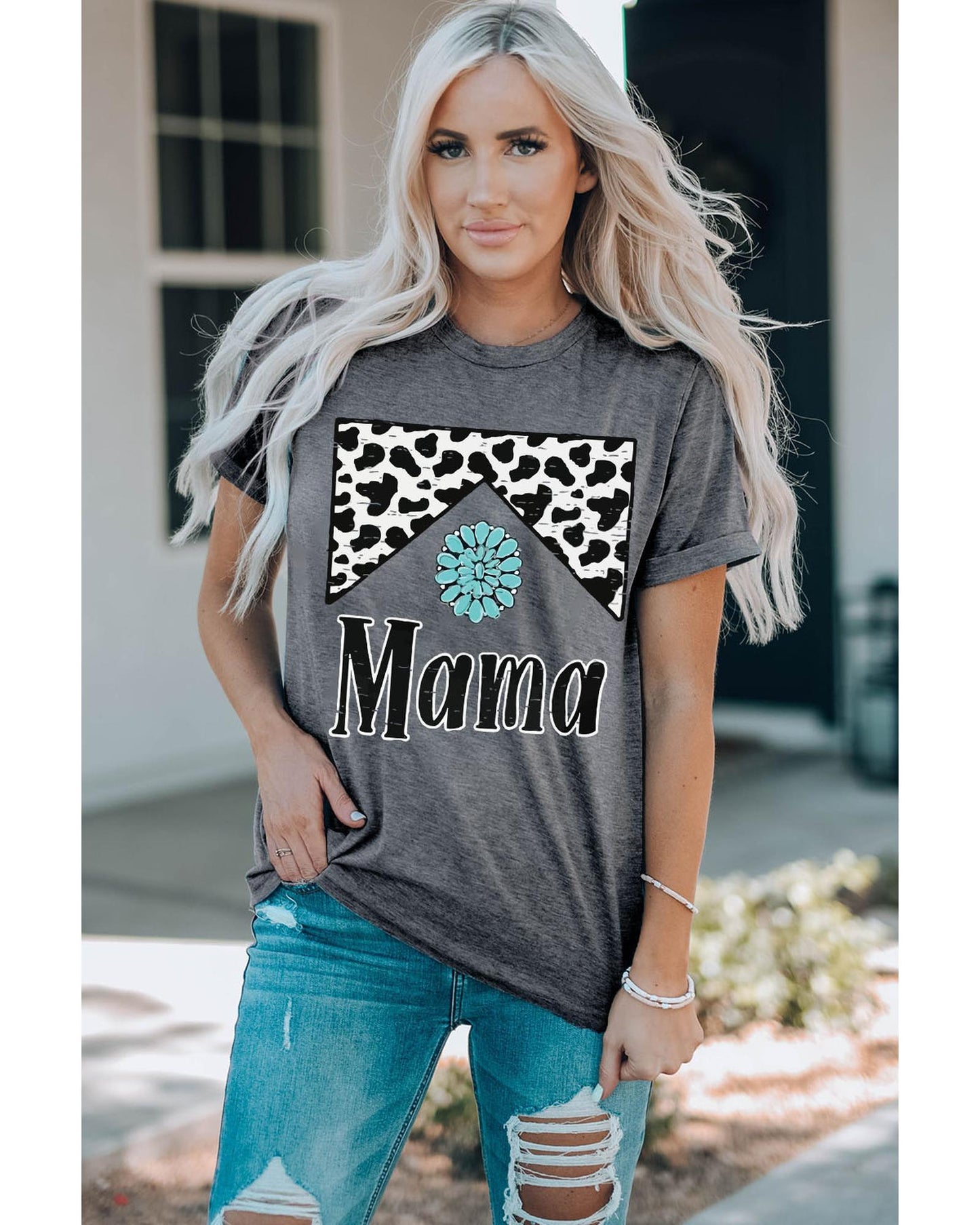 Azura Exchange Leopard Turquoise Bead Mama Graphic T-shirt - L