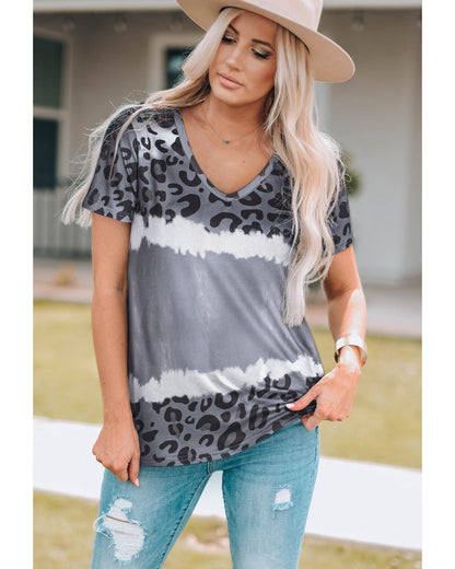 Azura Exchange Leopard Patchwork Short Sleeve Top - L