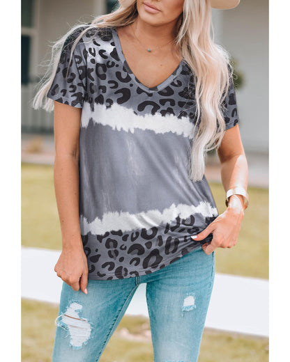 Azura Exchange Leopard Patchwork Short Sleeve Top - M