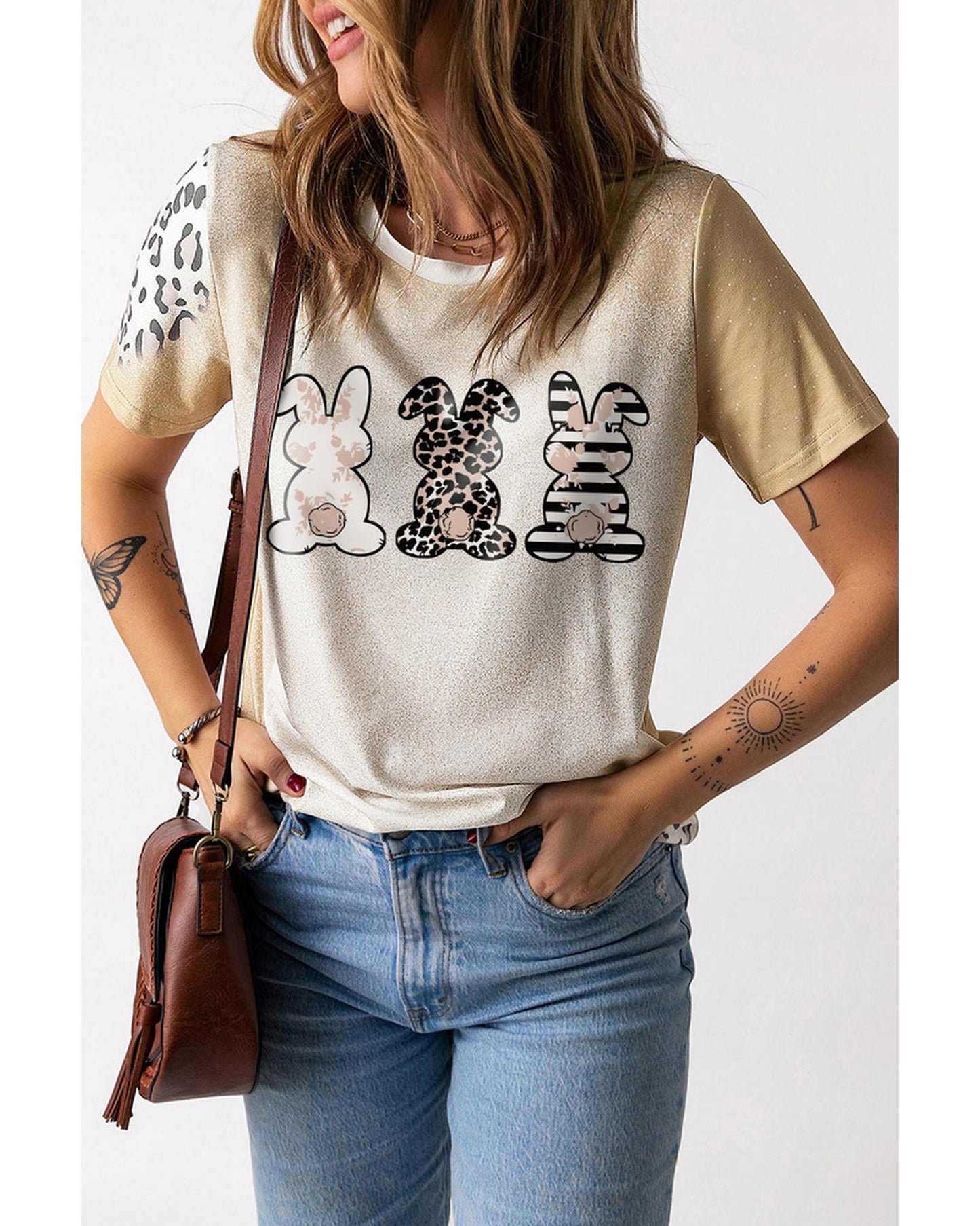 Azura Exchange Easter Bunny Leopard Bleached Print Graphic Tee - L