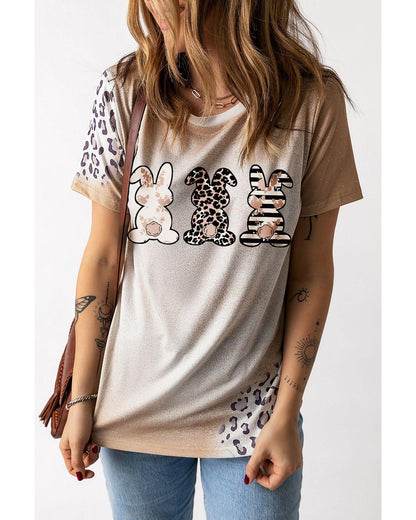 Azura Exchange Easter Bunny Leopard Bleached Print Graphic Tee - M