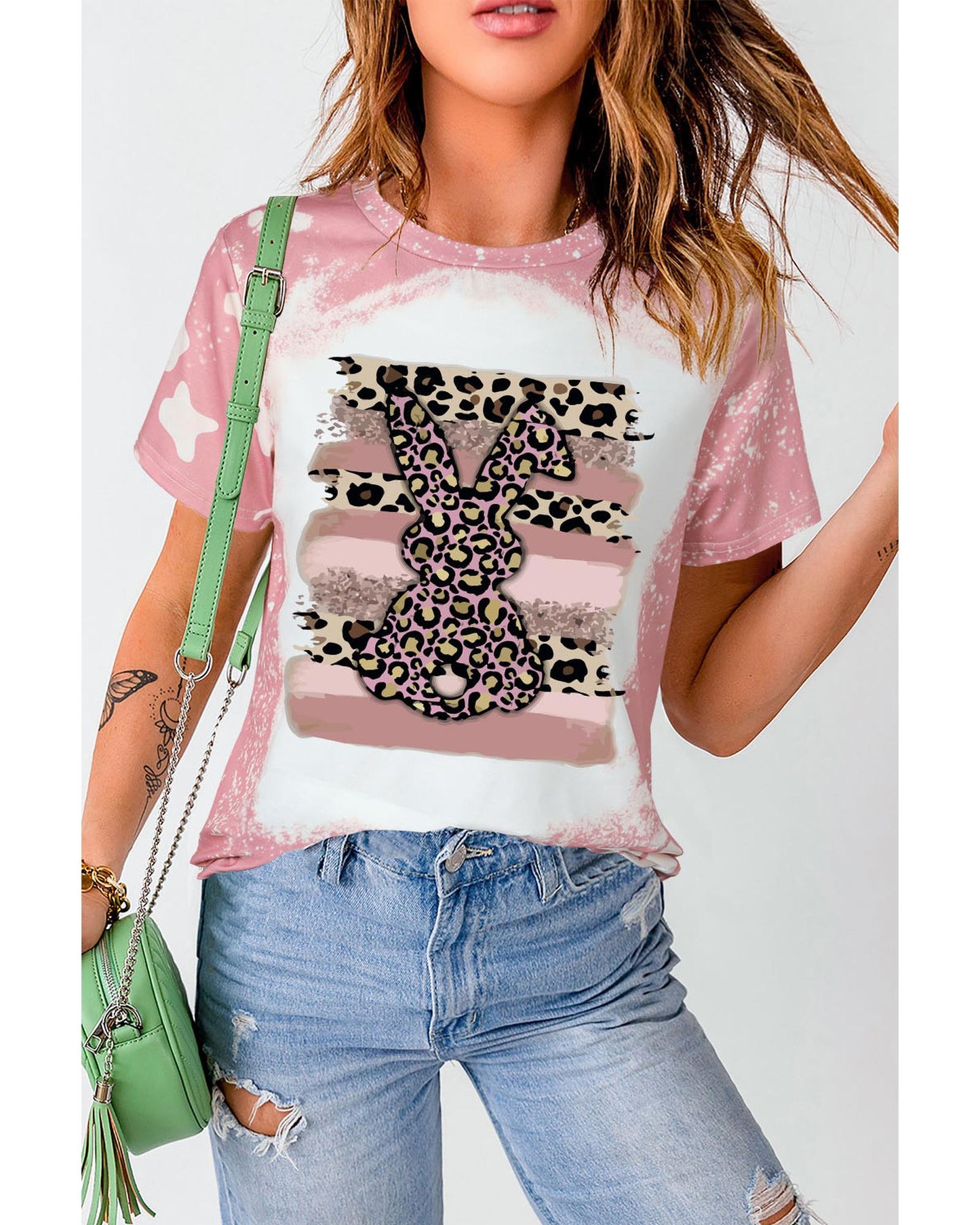 Azura Exchange Leopard Rabbit Tie Dye Graphic T-Shirt - S