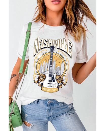 Azura Exchange Nashville Guitar Floral Print T-Shirt - L