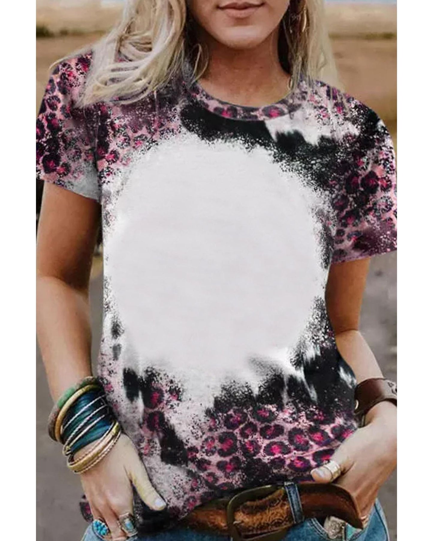 Azura Exchange Leopard Print Bleached Tee - S