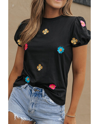 Azura Exchange Embroidered Flower Short Sleeve Tee - M