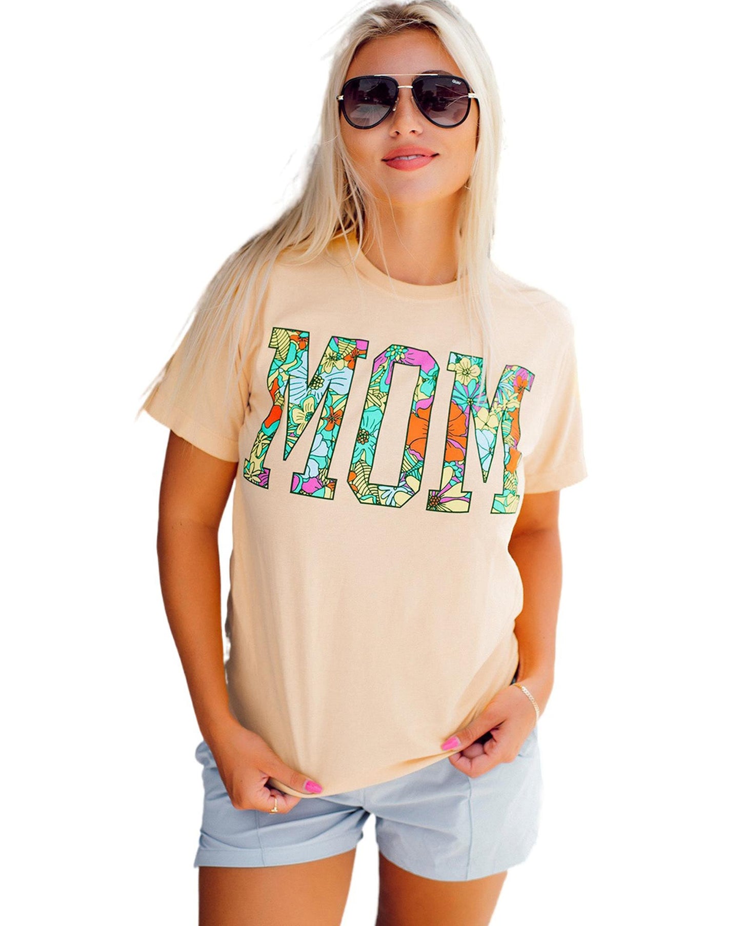 Azura Exchange Floral Letter Print T Shirt - M