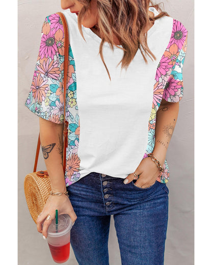 Azura Exchange Patchwork Floral Print Short Sleeve Top - L