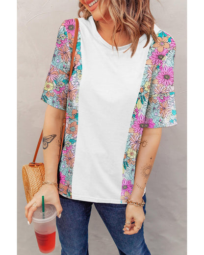 Azura Exchange Patchwork Floral Print Short Sleeve Top - S