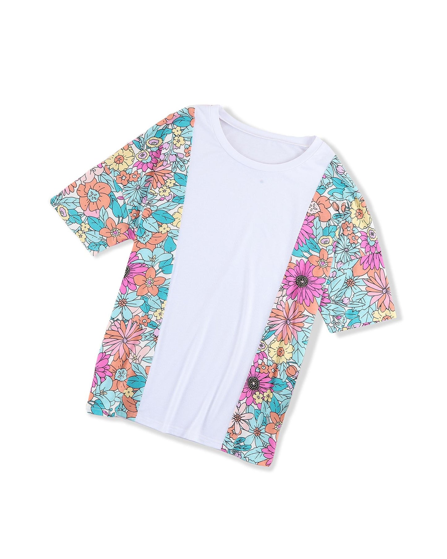 Azura Exchange Patchwork Floral Print Short Sleeve Top - S