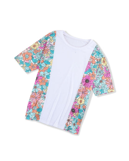 Azura Exchange Patchwork Floral Print Short Sleeve Top - XL