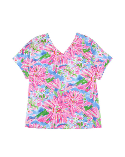 Azura Exchange Loose Fit Floral Print V Neck T Shirt - M