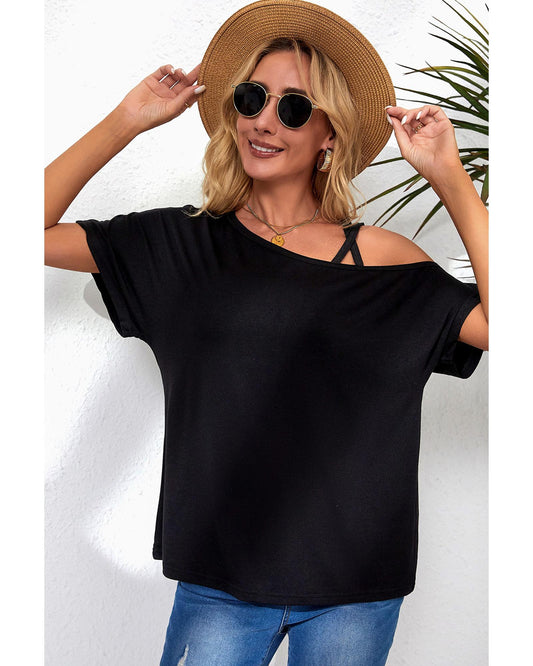 Azura Exchange Criss Cross One Shoulder T Shirt - L