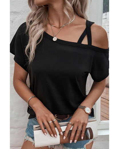 Azura Exchange Criss Cross One Shoulder T Shirt - M