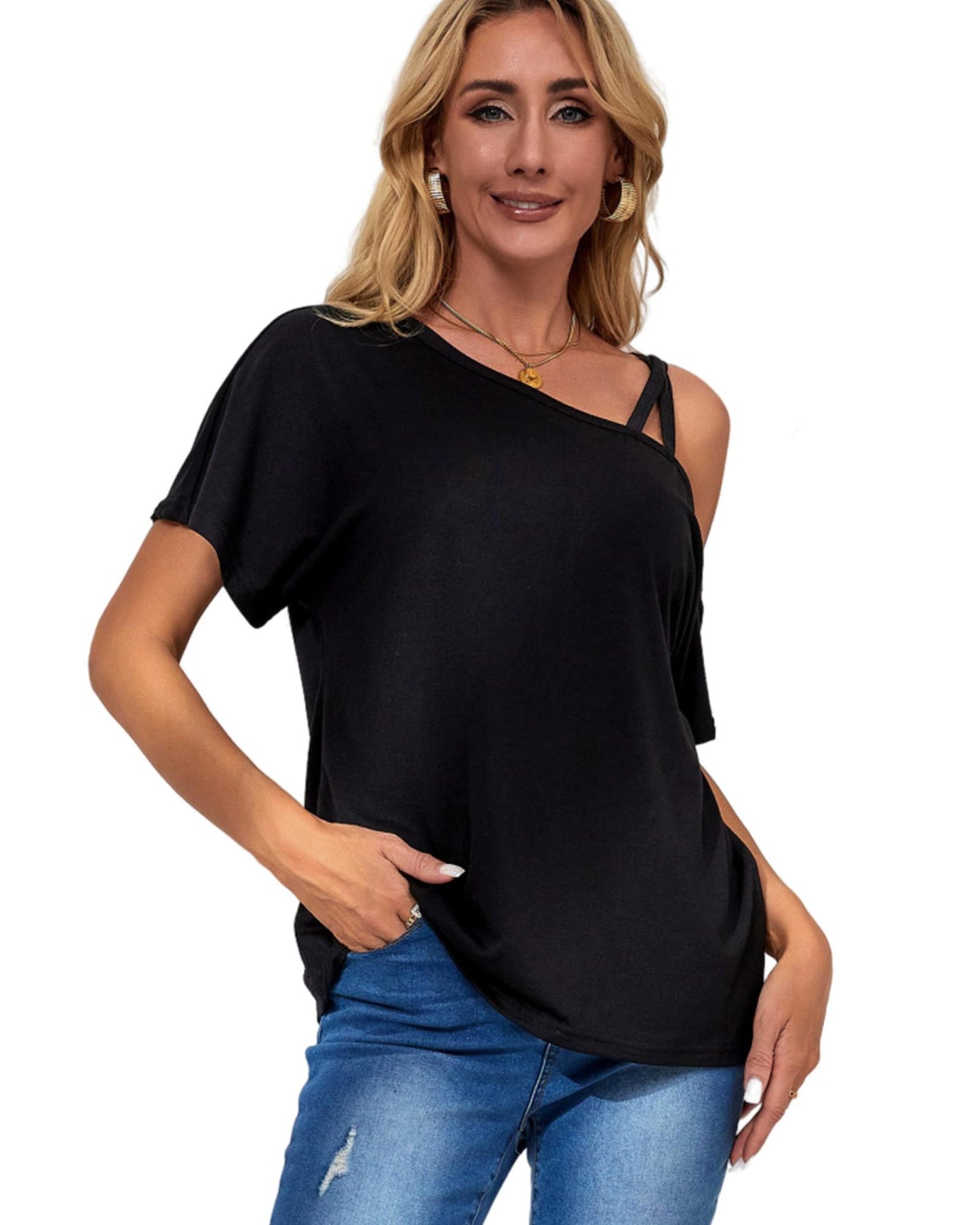 Azura Exchange Criss Cross One Shoulder T Shirt - M