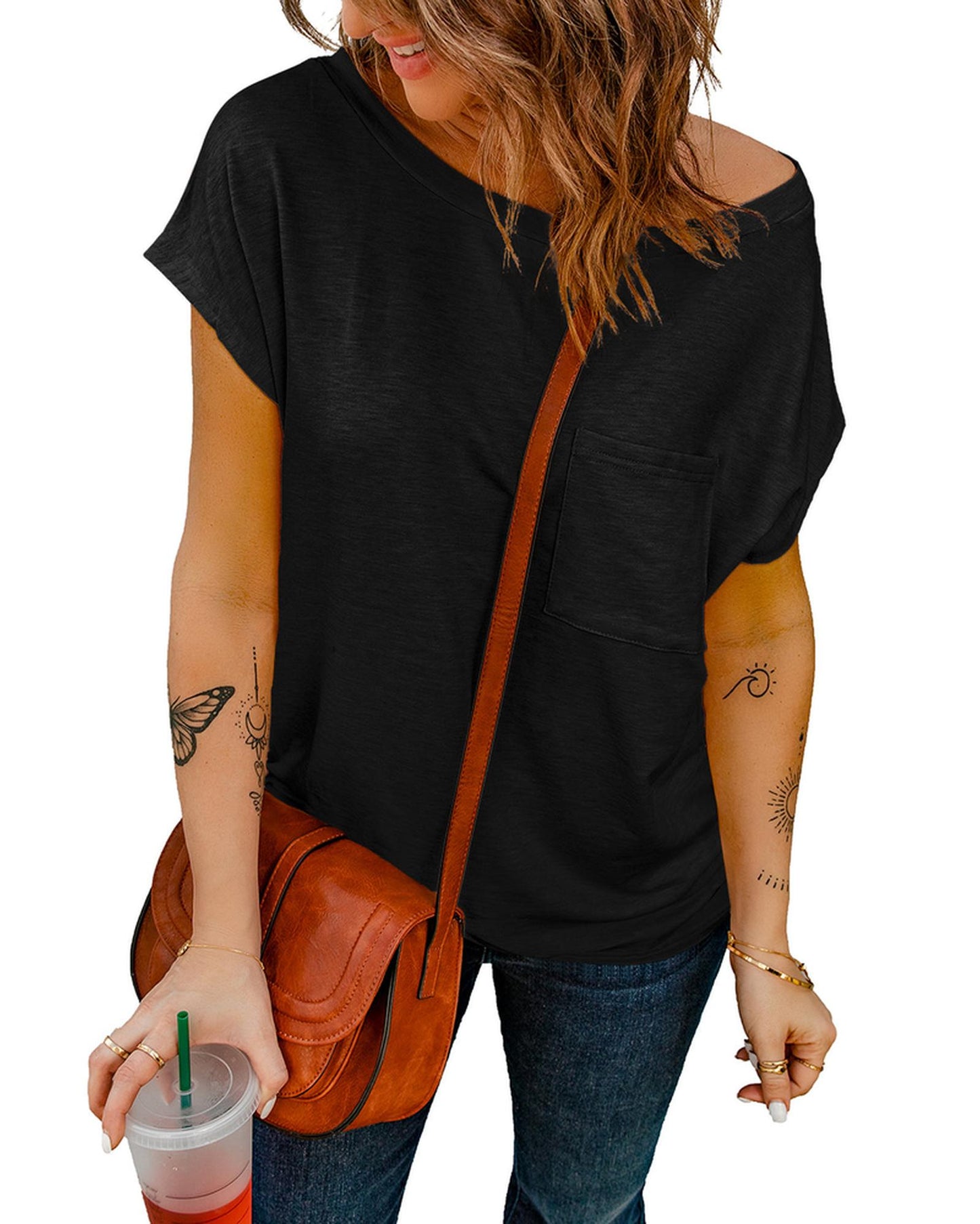 Azura Exchange Pocketed Tee with Side Slits - L