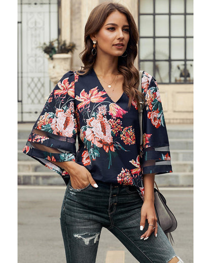 Azura Exchange Flared Sleeve Floral Blouse - M