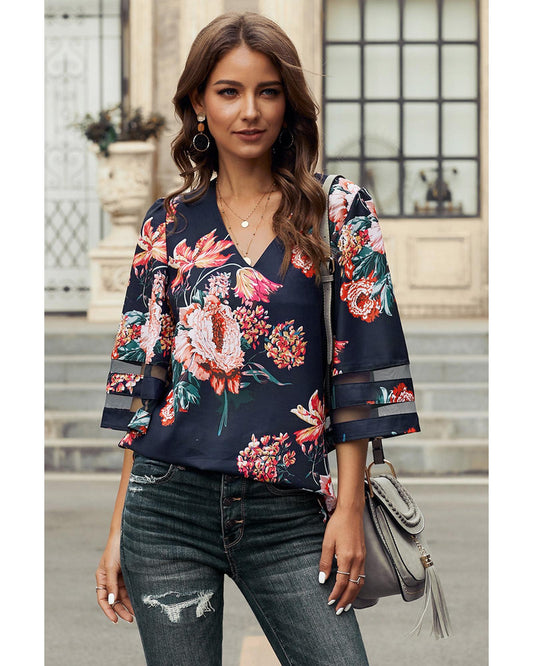 Azura Exchange Flared Sleeve Floral Blouse - S