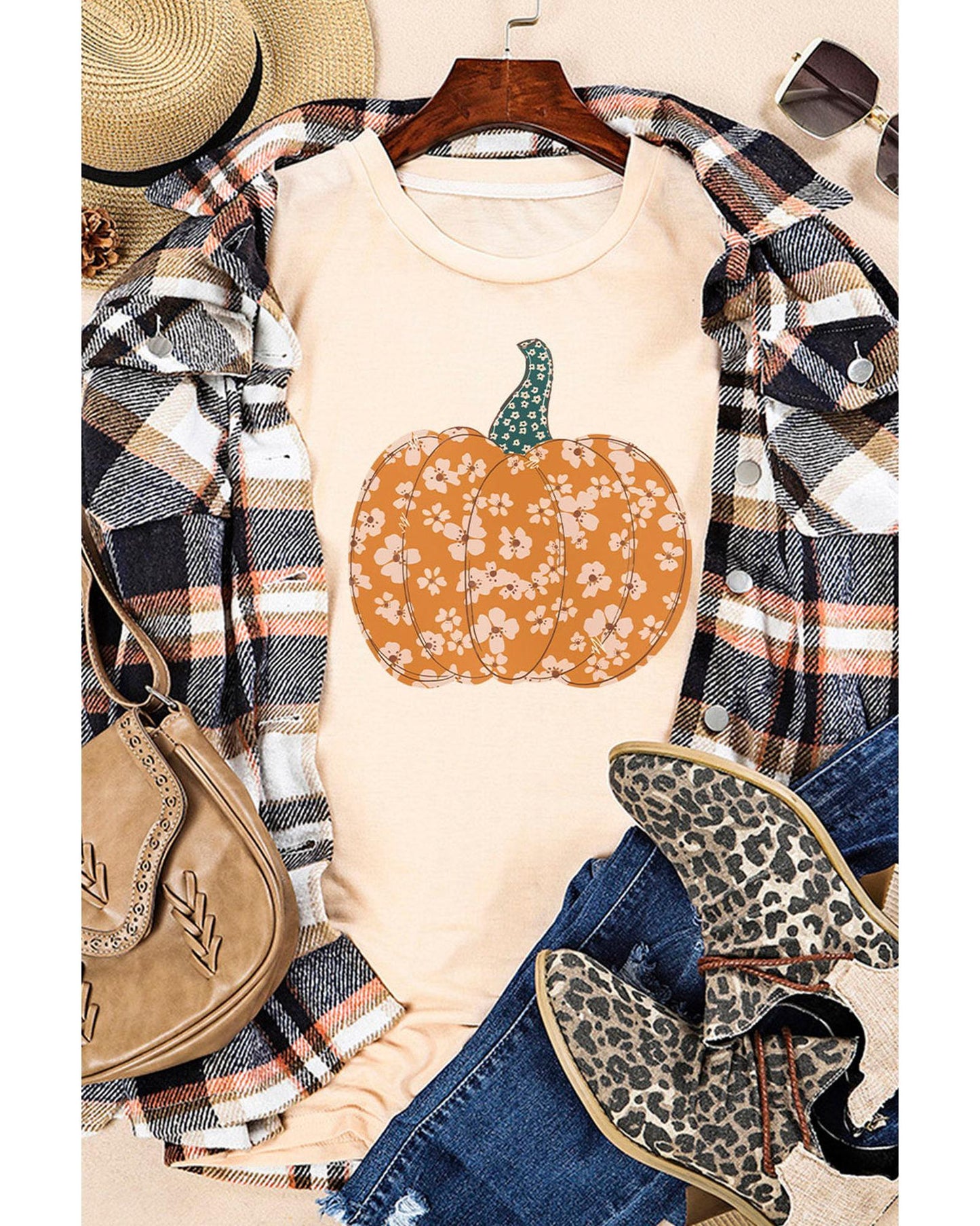 Azura Exchange Floral Pumpkin Graphic Tee - L