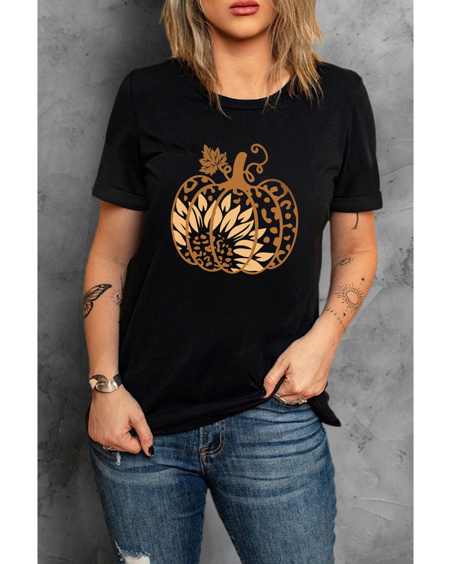 Azura Exchange Halloween Sunflower Pumpkin Graphic Tee - L