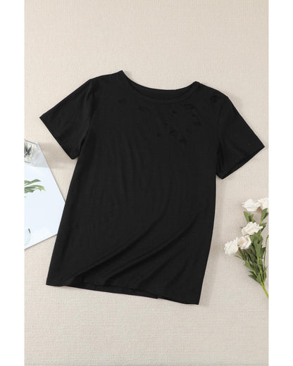 Azura Exchange Mixed Cotton Crew Neck T-Shirt with Holes - M