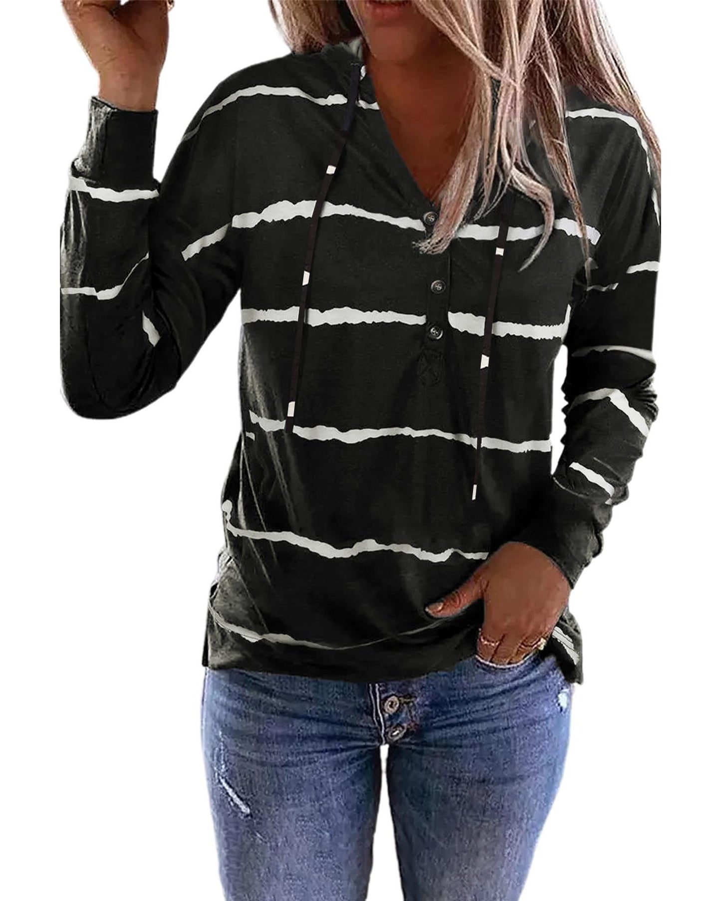 Azura Exchange Drawstring Button Long Sleeve Hoodie - S