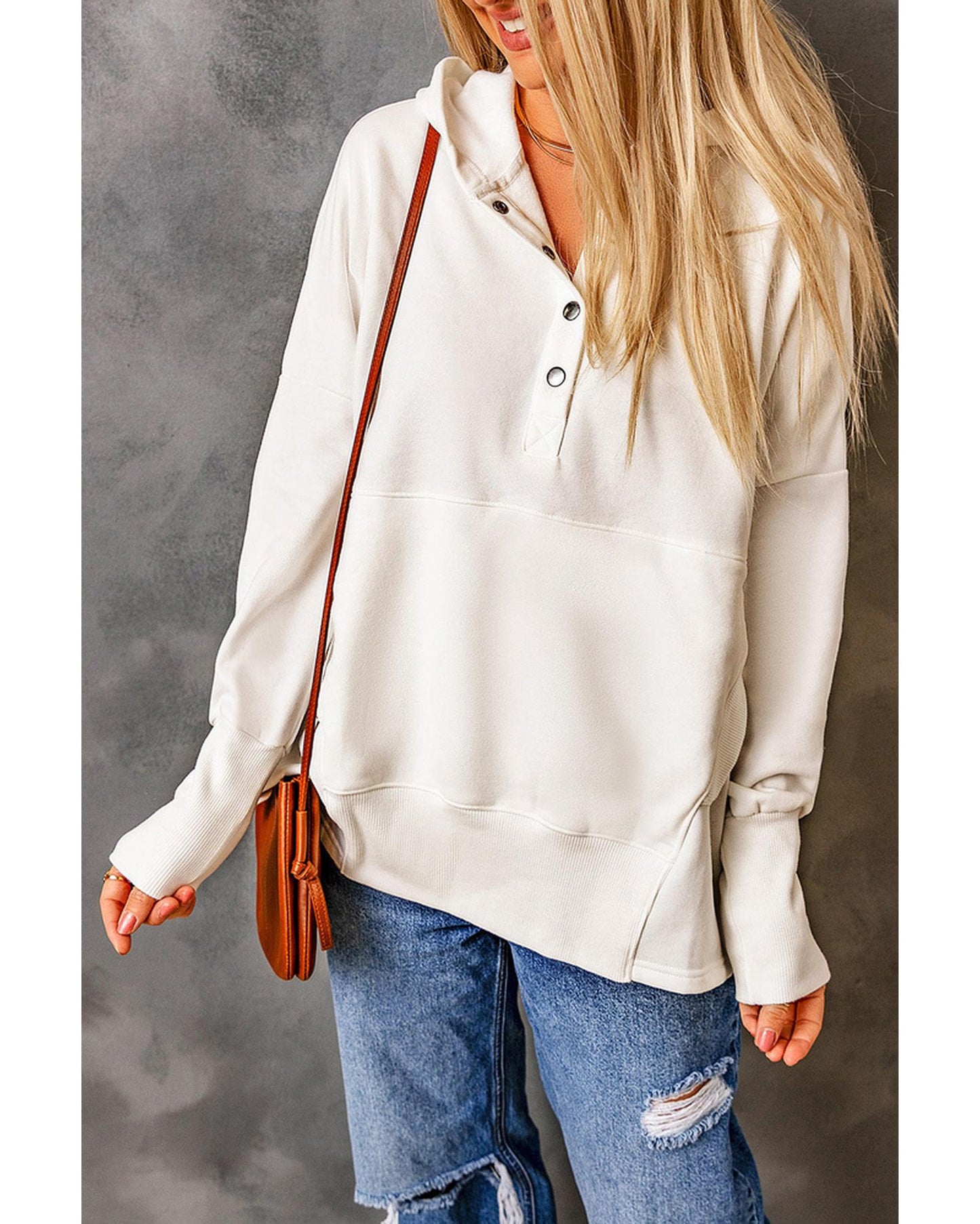 Azura Exchange Batwing Sleeve Henley Hoodie with Pockets - S