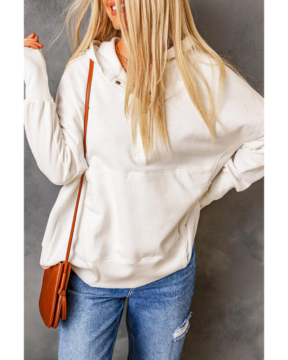 Azura Exchange Batwing Sleeve Henley Hoodie with Pockets - S