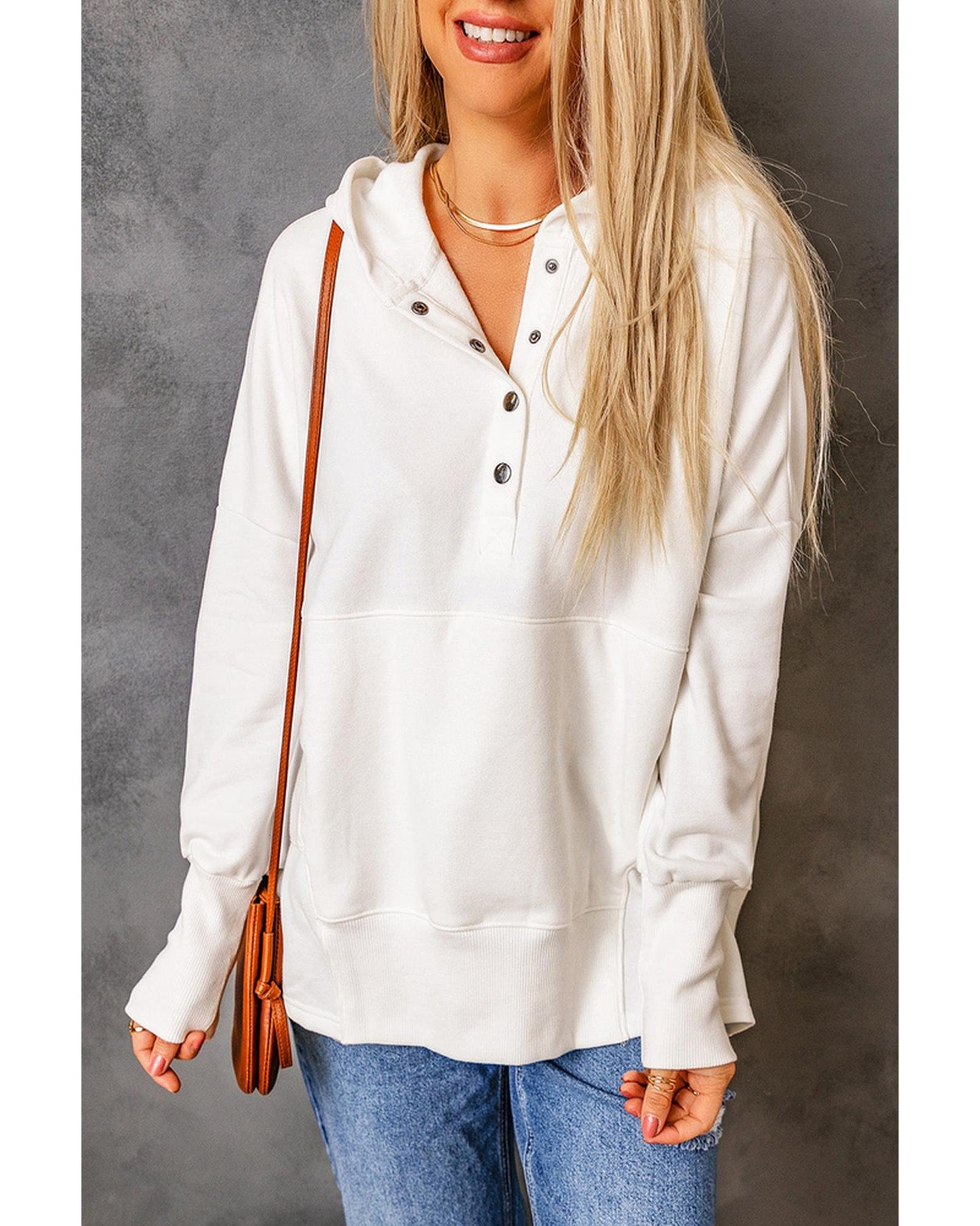 Azura Exchange Batwing Sleeve Henley Hoodie with Pockets - S