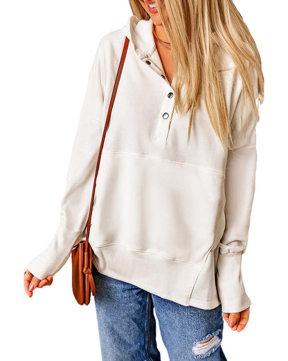 Azura Exchange Batwing Sleeve Henley Hoodie with Pockets - S