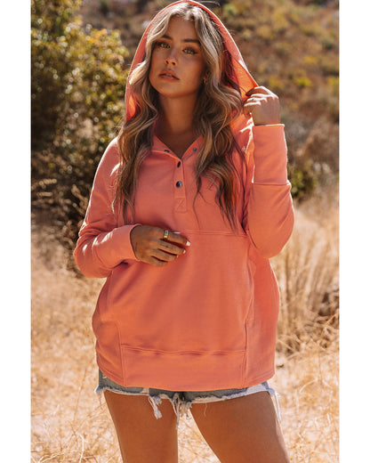 Azura Exchange Batwing Sleeve Pocketed Henley Hoodie - L