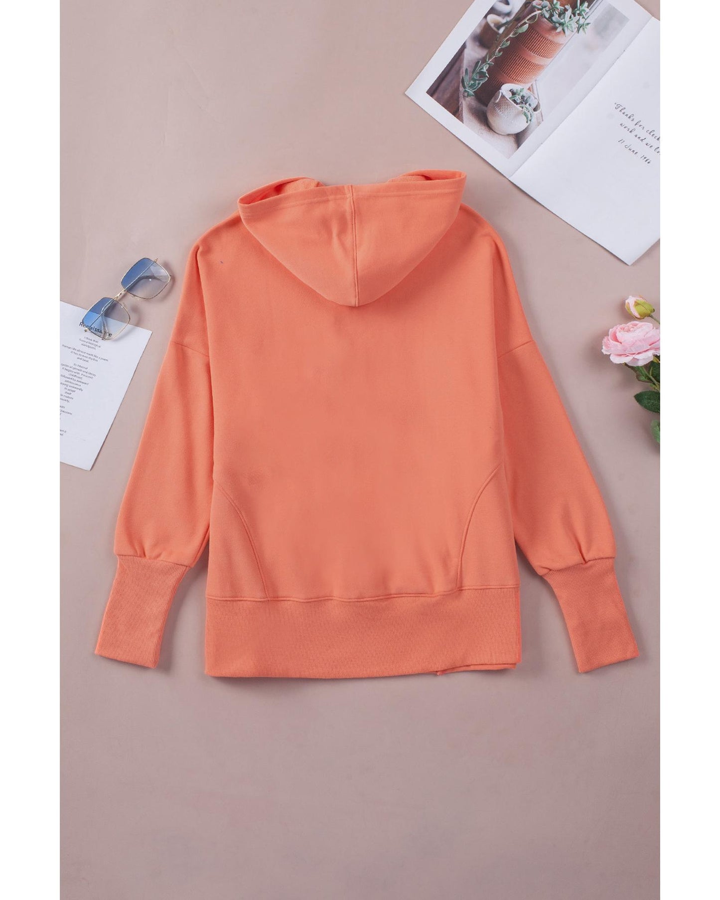 Azura Exchange Batwing Sleeve Pocketed Henley Hoodie - L