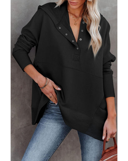 Azura Exchange Batwing Sleeve Hoodie with Pocketed Henley - 2XL