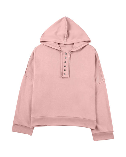 Azura Exchange Button Solid Patchwork Trim Hoodie - L