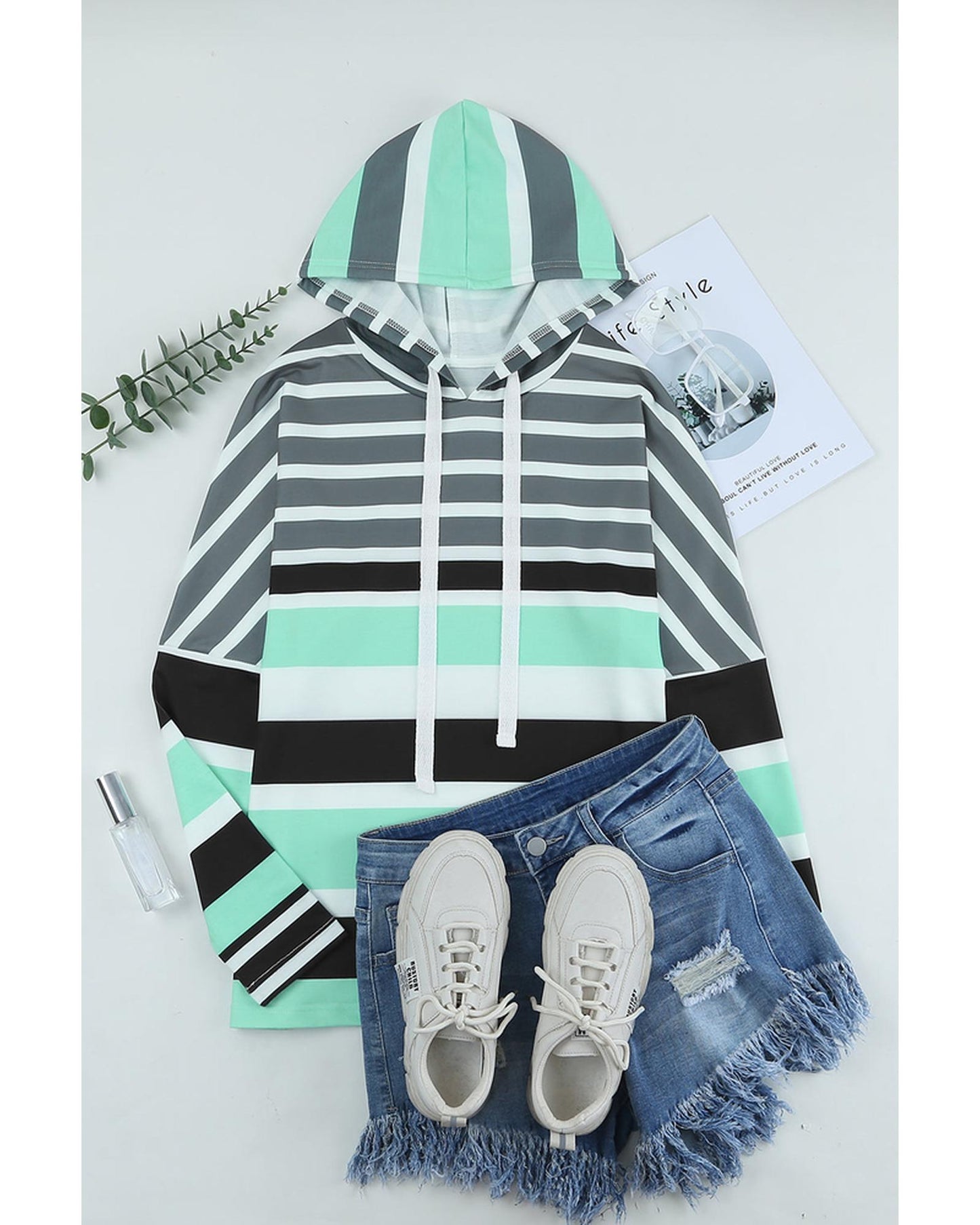 Azura Exchange Striped Drawstring Long Sleeve Hoodie - L