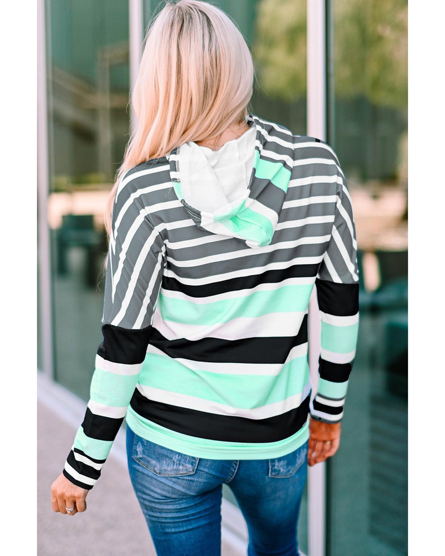 Azura Exchange Striped Drawstring Long Sleeve Hoodie - M