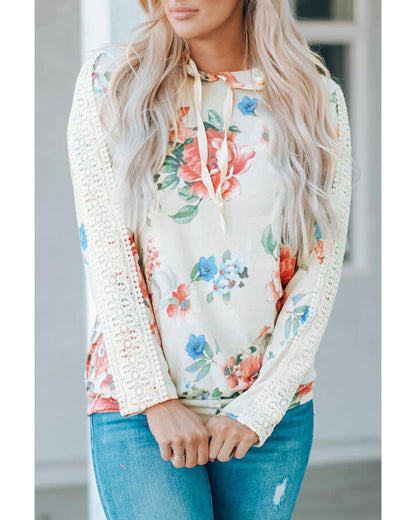 Azura Exchange Lace Contrast Long Sleeve Hoodie - L