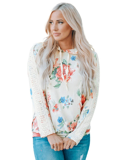 Azura Exchange Lace Contrast Long Sleeve Hoodie - M