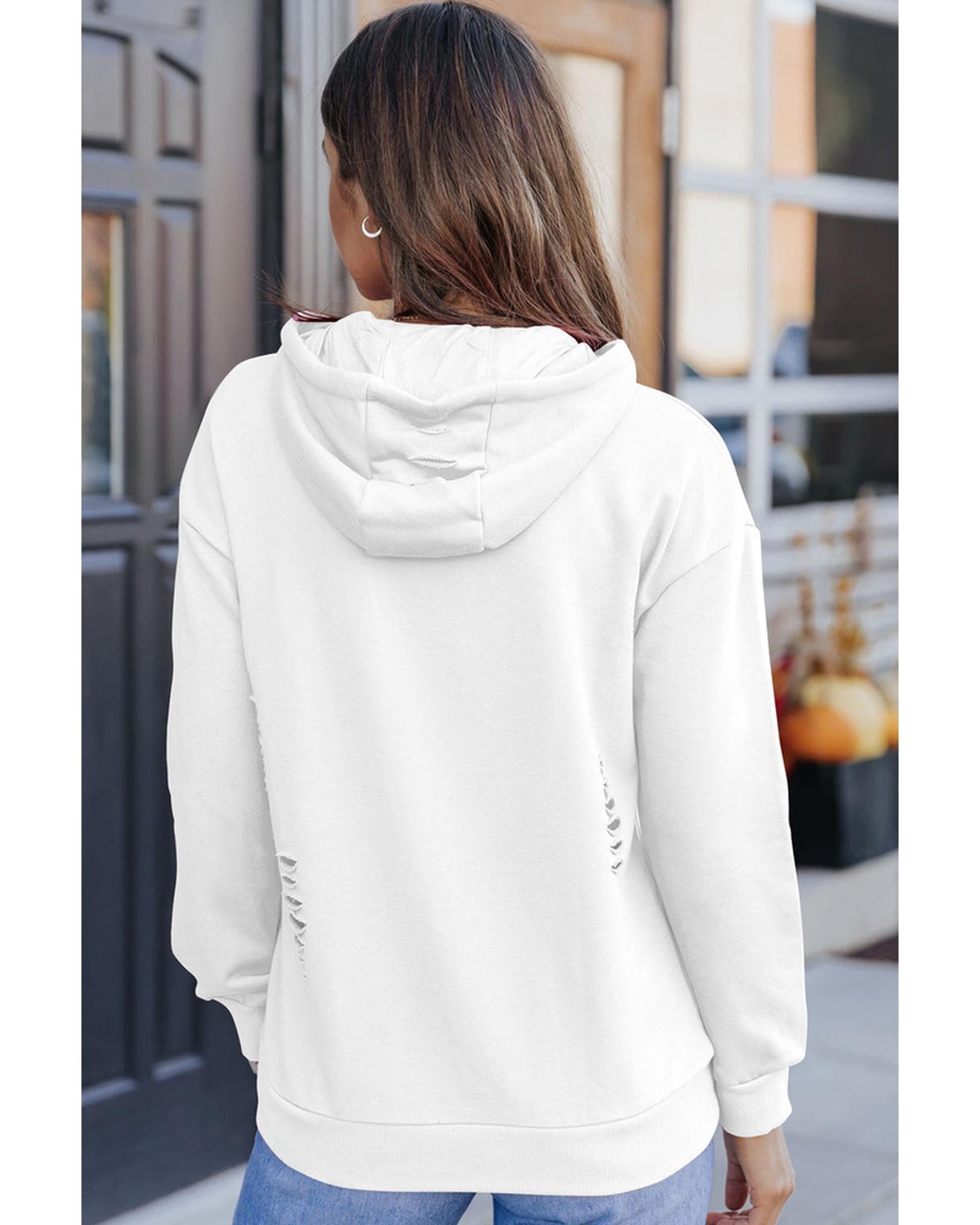 Azura Exchange Ripped Hooded Sweatshirt with Kangaroo Pocket - M